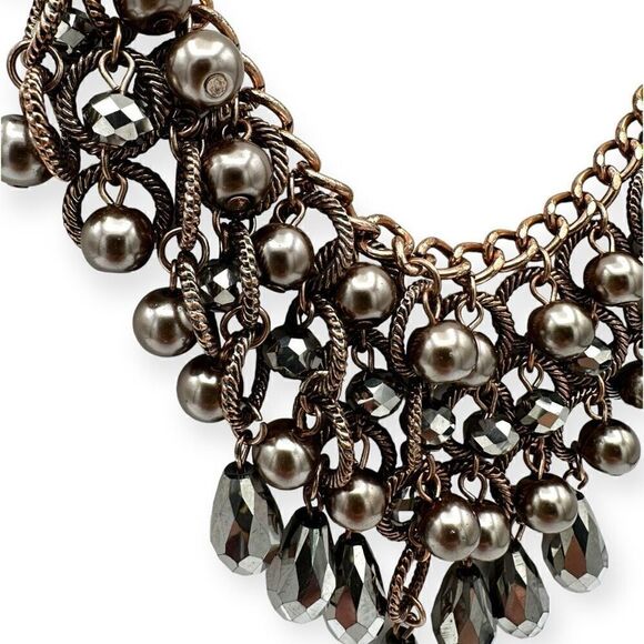 Statement necklace silver toned with balls and circles heavy 20 inches matinee - Picture 4 of 5